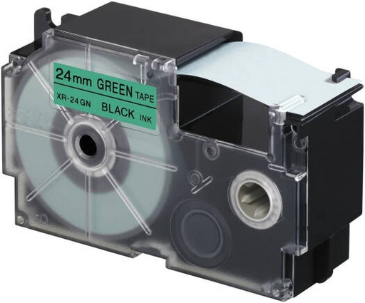 [XR-24GN1] Casio XR-24GN1 24mm Black on Green Label Tape, 8m Durable Label Printer Cartridge, Compatible with Casio KL- Series Printers, Easy Organizing Labels | XR-24GN1