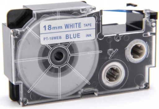 [XR-18WEB1] Casio XR-18WEB1 18 mm Blue on White Label Tape, 8m Durable Label Printer Cartridge, Compatible with Casio KL- Series Printers, Easy Organizing Labels | XR-18WEB1