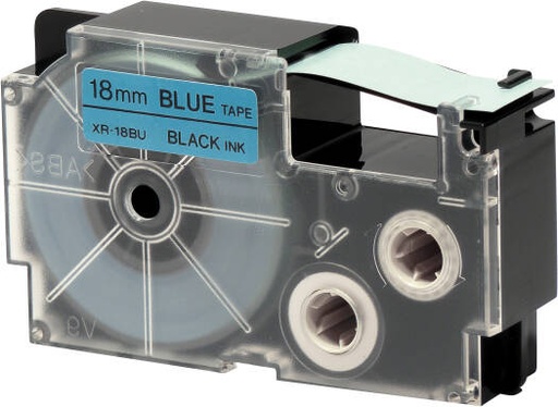 [XR-18BU1] Casio XR-18BU1 18 mm Black on Blue Label Tape, 8m Durable Label Printer Cartridge, Compatible with Casio KL- Series Printers, Easy Organizing Labels | XR-18BU1