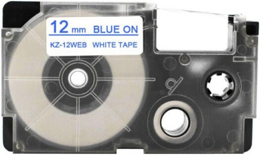 [XR-12WEB1] Casio XR-12WEB1 12mm Blue on White Label Tape, 8m Durable Label Printer Cartridge, Compatible with Casio KL- Series Printers, Easy Organizing Labels | XR-12WEB1