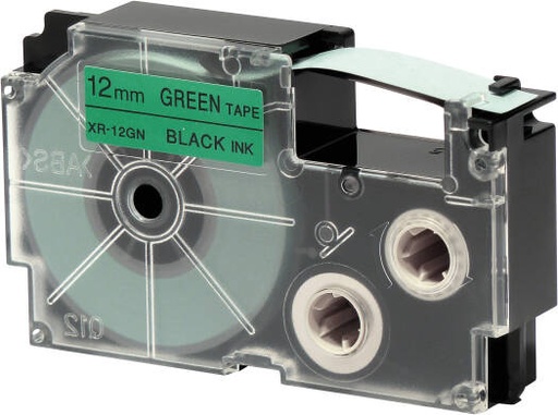 [XR-12GN1] Casio XR-12GN1 12 mm Black on Grenn Label Tape, 8m Durable Label Printer Cartridge, Compatible with Casio KL- Series Printers, Easy Organizing Labels | XR-12GN1
