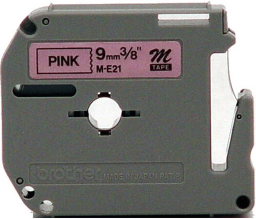 [M-E21] Brother ME21 Non-Laminated Label Tape, 9mm Black on Pink, Compatible with PT-90 & Other P-Touch Label Makers, Indoor Use, Easy Labeling | M-E21