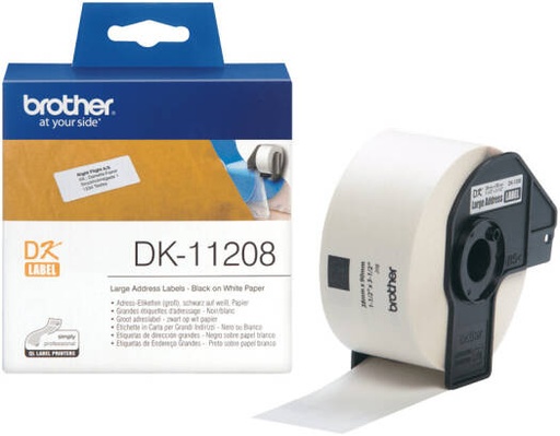 [DK-11208] Brother DK-11208 Label Roll, 38mm x 90mm, Black on White | DK-11208