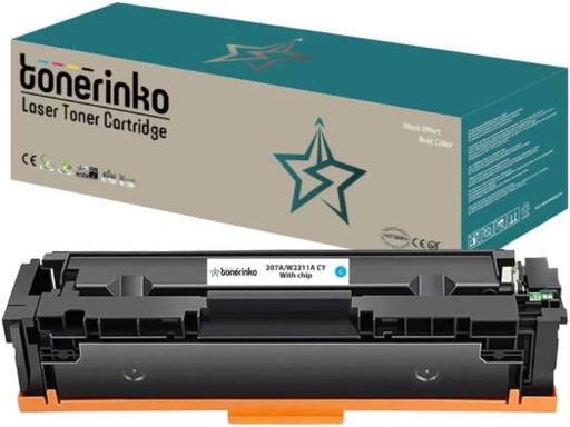 [W2211A CY] Tonerinko Premium Replacement Toner Cartridge Compatible With HP 207A & 207X, For HP Color LaserJet Pro MFP M283fdw, M255dw, M282nw, M283fdn, M255nw (Cyan 207A/W2211A CY With Chip) | W2211A CY