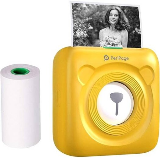 [nnaa-2] PeriPage Jepodor Mini Printer, PeriPage A6 203DPI, Pocket HD Wireless BT Thermal Printer Picture Photo Label Memo Notes Journal Receipt Paper, Yellow | nnaa-2