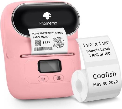 [196852155620] PHOMEMO M110 Portable Thermal Label Printer, Bluetooth Label Maker Machine, OCR Function, Barcode Printer For Clothing, Jewellery, Retail, Home, With 1 Roll 40x30mm Label, Pink | 196852155620