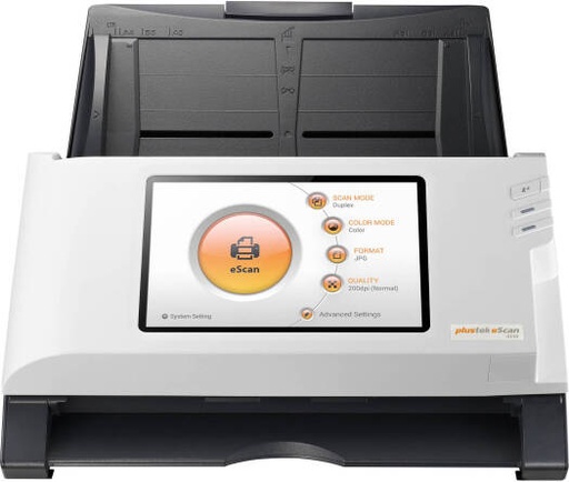 [A150] Plustek eScan A150 Scanner, 600 DPI Optical Resolution, 7" IPS LCD Touch Display, 50-Sheet Automatic Document Feeder, USB 2.0, Ethernet, & Wi-Fi Connectivity, White / Black | A150