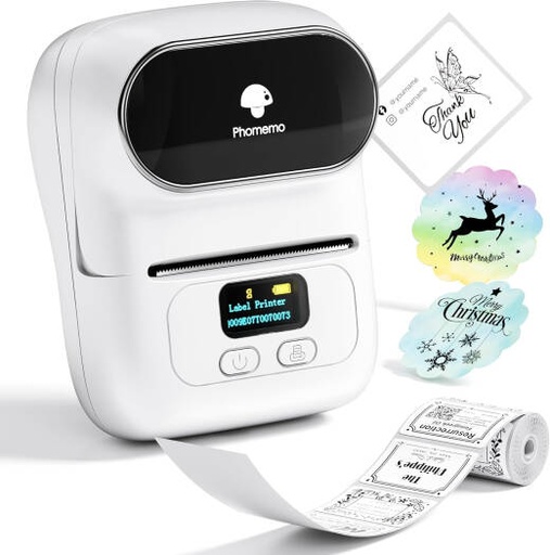 [M110] Azeon M110 Portable Bluetooth Label Maker Machine, Thermal Sticker & Barcode Printer, Compatible with iOS & Android, For Retail, Clothing, Jewelry & Mailing Use, White | M110
