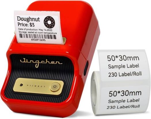 [B21] Niimbot B21 Bluetooth Label Maker, 203dpi, Portable Barcode Printer, Mini Wireless Thermal Label Maker Machine for Retail, Address, Jewelry, Home, with 50x30mm Label (1 Roll of 230), Red | B21