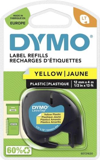 [dymo-letra-tag-tape-12mmx4m-plastic-yellow-s0721620] DYMO LETRA TAG TAPE 12MMX4M PLASTIC YELLOW, S0721620