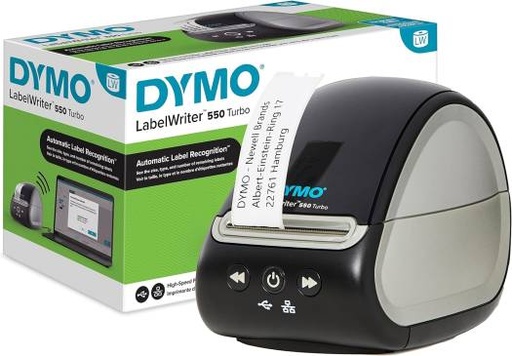 [2112727] DYMO LabelWriter 550 Turbo Label Printer Label Maker With High-Speed Direct Thermal Printing Automatic Label Recognition Prints Shipping Labels & More With USB/LAN Connectivity, Gray | 2112727