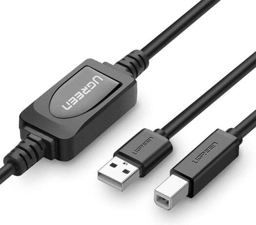 [10362] UGREEN US122 USB 2.0 A Male to B Male Active Printer Cable, 480Mbps with Built-in Amplifier Extender for TV, Projector, Monitor, 15 Meter, Black | 10362