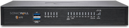 [02-SSC-2837] SonicWall TZ670 Network Security Appliance, 8x1GbE, 2x10G SFP+, 2 USB 3.0, 1 Console Interfaces, Up to 5 Gbps Firewall Inspection Throughput, 1,500,000 Max Connections, Black | 02-SSC-2837