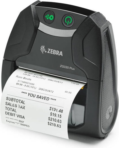 [ZQ32-A0E04TE-00] Zebra ZQ320 Plus Outdoor Direct Thermal Mobile Printer, Direct Thermal Print Technology, 4 IPS (102 mm/s) Print Speed, 203 DPI (8 dot/mm) Print Resolution, Bluetooth 4.1, Black | ZQ32-A0E04TE-00