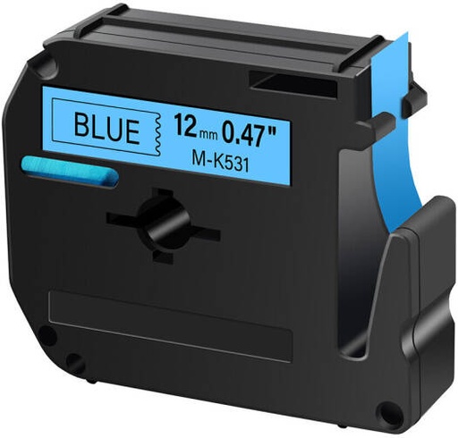 [MK531] Brother MK531 Label Tape, Black on Blue Laminated 12mm x 8m Non-Laminated M-Series Cartridge for P-touch Label Makers PT-90 PT-D200 PT-1000 Series | MK531