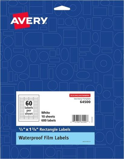 [avery-waterproof-oil-resistant-film-labels-lip-balm-essential-oils-05-x-45-cm-for-laserpigment-print-600-64500] Avery Waterproof Oil-Resistant Film Labels - Lip Balm, Essential Oils, 0.5" x 4.5 cm for Laser/Pigment Print, 600 (64500)