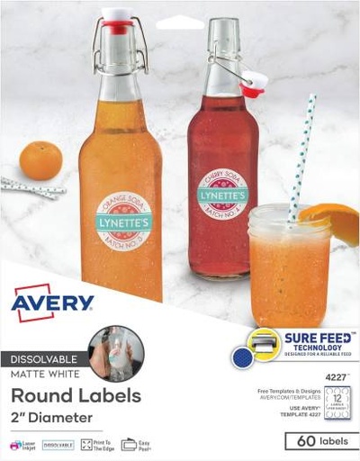 [avery-printable-dissolvable-round-labels-with-sure-feed-2-diameter-white-60-customizable-4227] Avery Printable Dissolvable Round Labels with Sure Feed, 2" Diameter, White, 60 Customizable (4227)