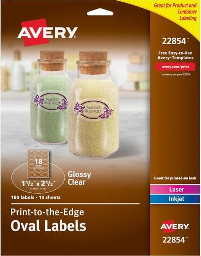 [avery-printable-blank-oval-labels-15-x-25-glossy-crystal-clear-180-customizable-labels-22854] Avery Printable Blank Oval Labels, 1.5" x 2.5", Glossy Crystal Clear, 180 Customizable Labels (22854)