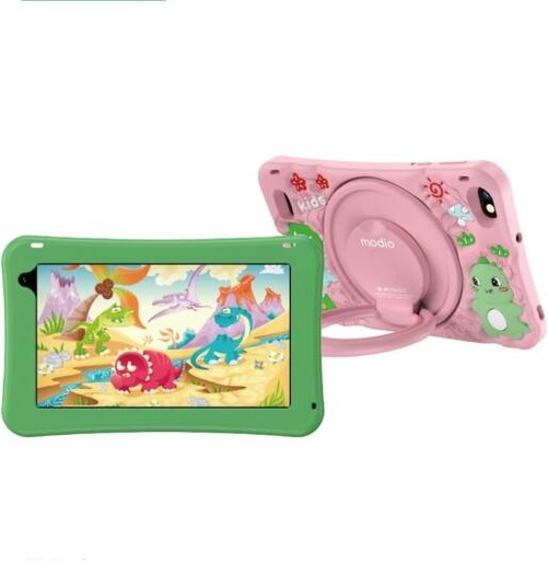 [M796] Modio M796 Kids Tablet, 7" HD Display, 6GB RAM, 256GB ROM, 5G Dual SIM, WiFi & Cellular, Durable Protective Case, Green/Pink | M796