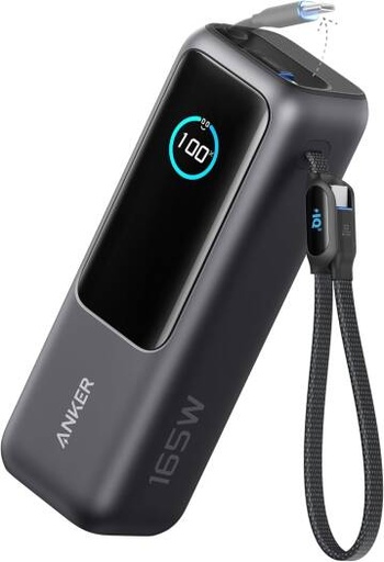[A1695H11] Anker Power Bank, 25,000mAh 165W Ultra-Fast Portable Charger for Dual Laptops, Fast Charging Battery Pack with Built-In & Retractable Cables, Black/Gray | A1695H11