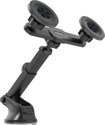 [PDCT077BK] Porodo DAX L Dual MagSafe Car Phone Mount, Magnetic Dual Holder, Adjustable Telescopic Arm, 360 Rotation Strong Suction Base, Dashboard Windshield Compatible, Black | PDCT077BK
