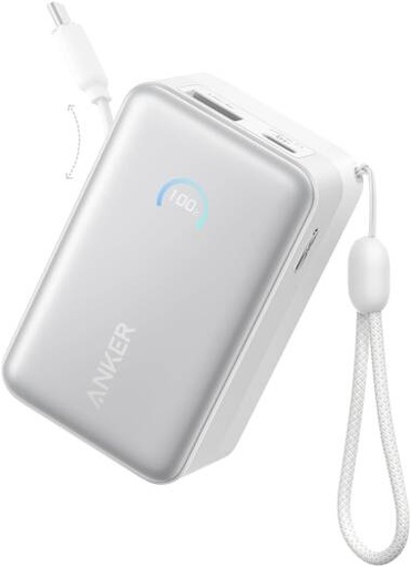 [A1638H21] Anker Nano Power Bank, 10000mAh Portable Charger with 2.3 ft InstaCord Retractable Cable, 45W Max Compact Battery Pack, Smart Display, White | A1638H21