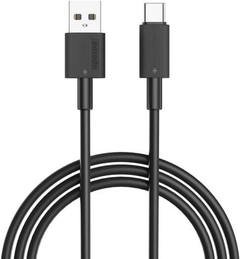 [PD-CBL0005-BK] Porodo USB-A to USB Type-C PVC Fast Charging Cable, 3M PVC Cable, QC Input Connector, 480Mbps Data Transfer Speed, Tangle Free, Over 15000 Bends, Black | PD-CBL0005-BK