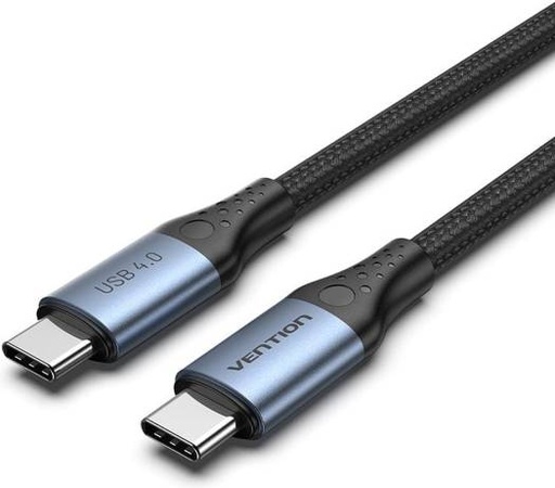 [TAVHF] Vention Cotton Braided USB 4.0 C Male to C Male 5A Cable, 40Gbps Data Transfer, Up to 240W Power Delivery, Nickel Plated, E-Marker Chip, 40Gbps Transfer Rate, 1m Cable Length, Black | TAVHF