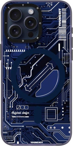 [CX017] YOUNGKIT Technology Circuit Case for iPhone 15 Pro Max, MagSafe Compatible, Military-Grade Shockproof, Soft TPU Bumper, Anti-Scratch, Lightweight, Navy Blue | CX017