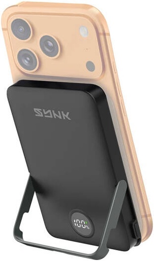 [SKMGMPB5KBK] Synk MagSafe Wireless Power Bank with Stand 5000mAh, 15W Wireless Charging, PD 20W Fast Charging, Foldable Stand, LCD Display, Slim Magnetic Portable, Black | SKMGMPB5KBK