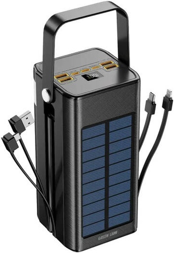 [GNSOLXPB80BK] Green Lion Solar X Power Bank, 80000mAh, PD 20W, QC 3.0, USB-C In/Out, 4x USB-A, Built-In Lightning Cable, Solar Charging, Digital Display, Flashlight, Black | GNSOLXPB80BK
