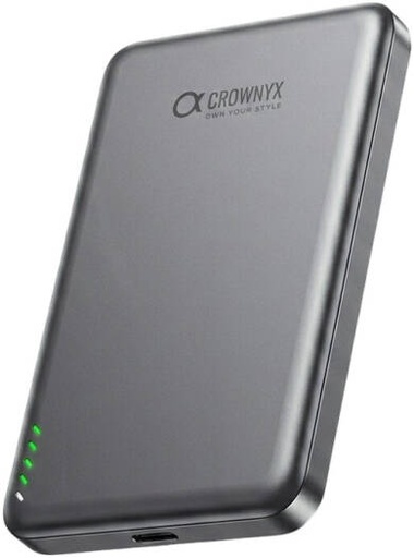 [CPB5K4] CROWNYX 5000mAh Wireless Power Bank 15W PD Fast Charging, MagSafe Compatible Portable Charger for iPhone, Samsung, Apple Watch & AirPods, Grey | CPB5K4