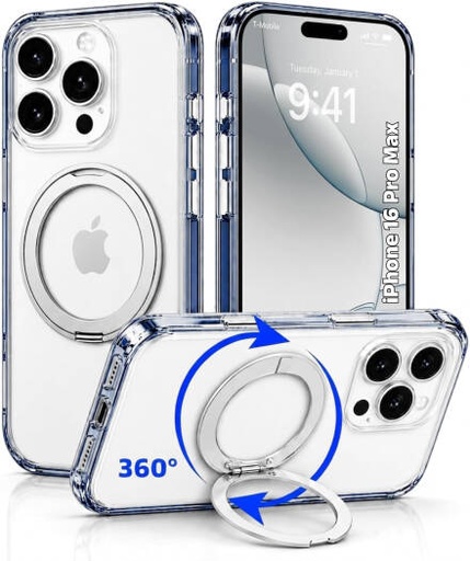 [IP16PM-MGSF-CSP] CROWNYX Crystal Spin Case for iPhone 16 Pro Max, 360 Degree Spin Ring Stand, Magsafe Compatible, Military Grade Protection, Anti Yellowing, Transparent Back, Scratch Resistant | IP16PM-MGSF-CSP