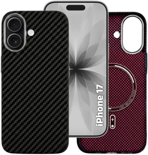 [IP17-MGSF-FBONE-BLK] CROWNYX Carbon Fiber Case for iPhone 17, MagSafe Compatible, Ultra Slim Drop Resistant Cover, Anti-Slip, Anti-Scratch, Black | IP17-MGSF-FBONE-BLK