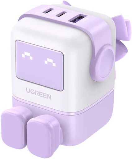 [35292] UGREEN Uno 65W GaN Fast Charger, 2x USB C & USB A Port Charging Adapter, PD3.0 QC Fast Charge, LED Display Robot Design, Compact Travel Charger, Purple | 35292