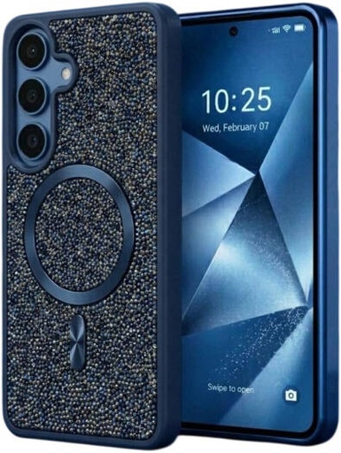 [SAM26-MGSF-GA-BLU] CROWNYX GlamAura Glitter Case for Samsung S26, Magsafe Compatible, Bling Sparkle Shockproof Phone, Bumper Cover, Blue | SAM26-MGSF-GA-BLU