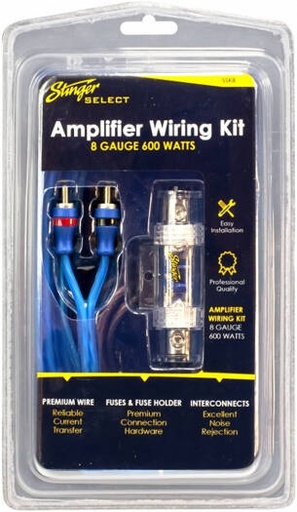 [SSK8] Stinger 8 Gauge Complete Amplifier Wiring Kit, 2 Channel RCA Interconnects, MIDI Fuse with Holder, Car Audio Installation Accessory, Ultra Flexible CCA Cable, 5.1M (17Ft) Long, Matte Blue | SSK8