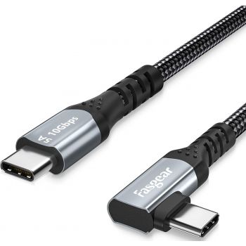 [X00181DS07] Fasgear 100W USB-C Cable, With E-Marker Chip, 90 Degree, 5A Power Delivery, USB 3.1 Gen 2 Type C to C, 10Gbps Data Fast Charging Cord, 2 Meter Length, Black | X00181DS07