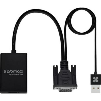 [PROLINK-V2H] Promate VGA to HDMI Display Adaptor, With Audio Support, Up to 1920 x 1080/60Hz Video Output, 1.65Gbps Bandwidth, Black | PROLINK-V2H