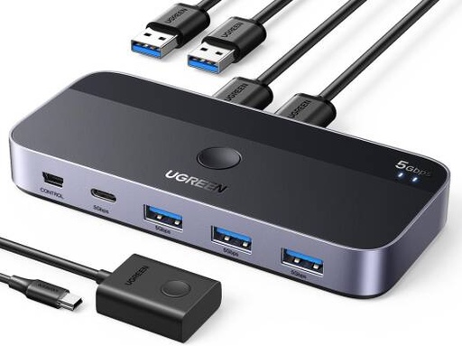 [15705] UGREEN CM662 USB 3.0 Switch Selector 2 In 4 out, 2 Computers Sharing 4 Devices Splitter, 1 USB C, 3 USB A, KVM Switcher For Keyboard, Mouse, Printer, Scanner Sharing Switch Hub With Remote | 15705