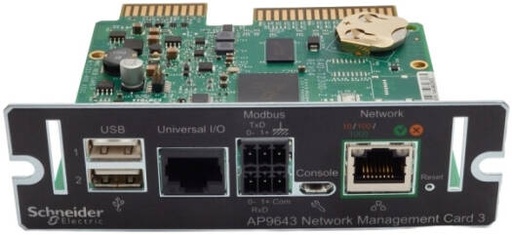 [AP9643] APC UPS Network Management Card 3 with Environmental Monitoring & MODBUS, 2x USB Port, RJ45 Universal I/O, Modbus Connector, 10/100/1000 Base-T Connector, Micro-USB Console Port | AP9643